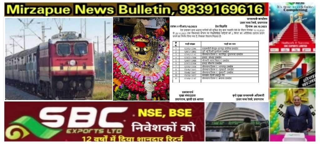 मिर्ज़ापुर विन्ध्याचल नवरात्र में श्रद्धालू यात्रियों की सुविधा के इन ट्रेनों का होगा ठहराव