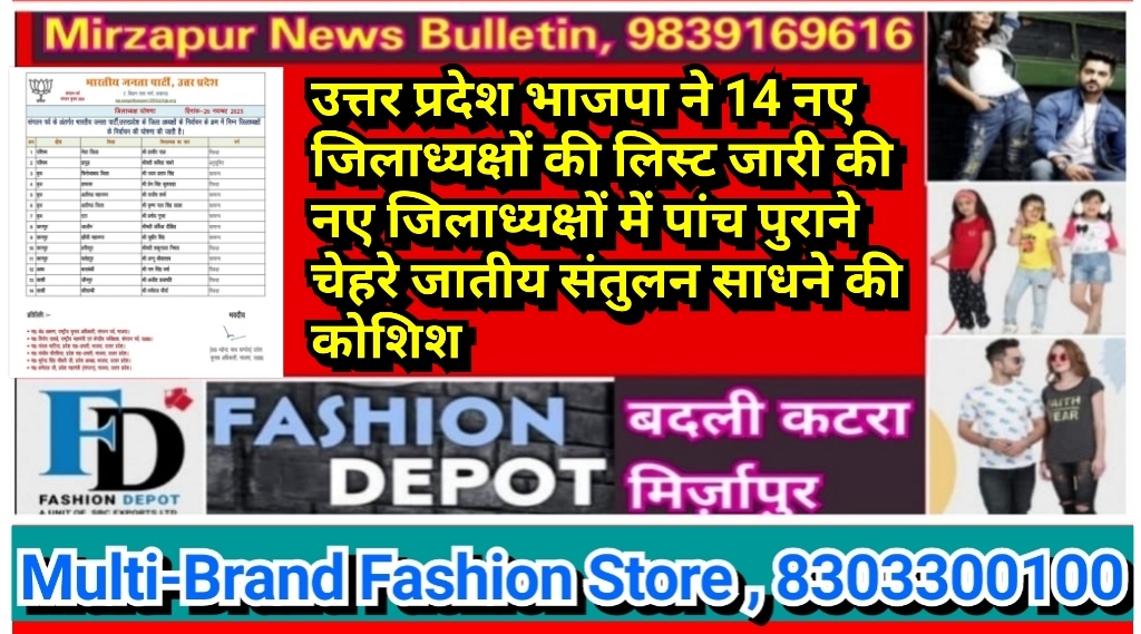उत्तर प्रदेश भाजपा ने 14 नए जिलाध्यक्षों की लिस्ट जारी की नए जिलाध्यक्षों में पांच पुराने चेहरे जातीय संतुलन साधने की कोशिश