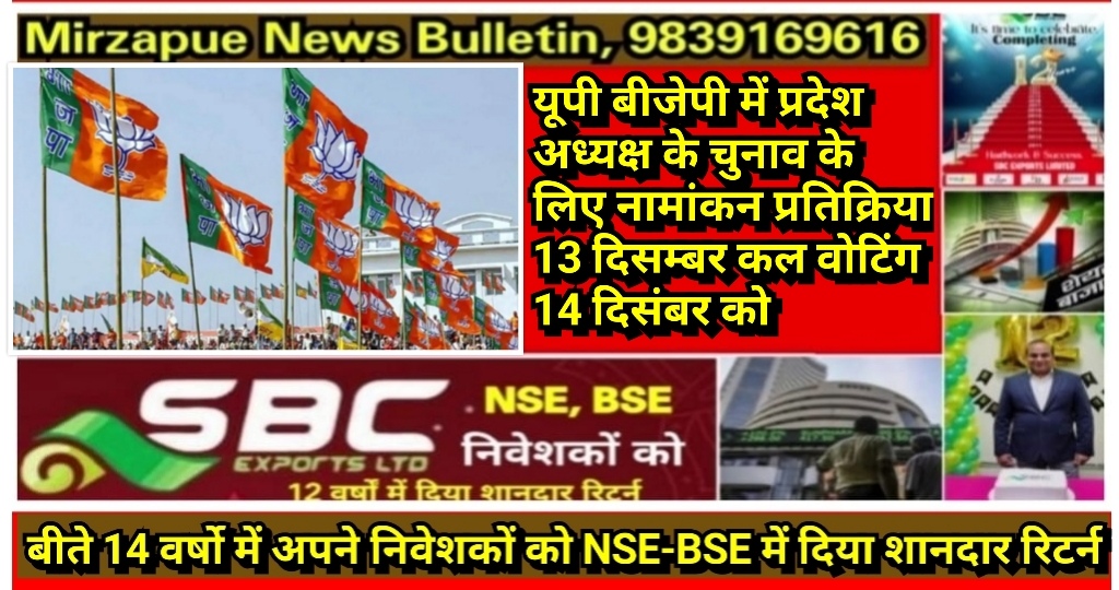 यूपी बीजेपी में प्रदेश अध्यक्ष के चुनाव के लिए नामांकन प्रतिक्रिया 13 दिसम्बर कल वोटिंग 14 दिसंबर को