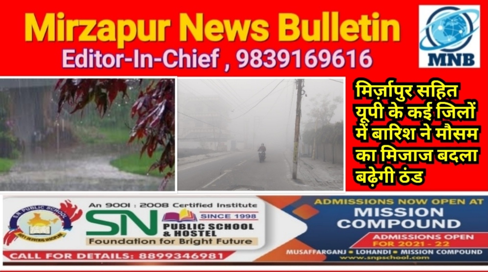 मिर्ज़ापुर सहित यूपी के कई जिलों में बारिश ने मौसम का मिजाज बदला बढ़ाई ठंड