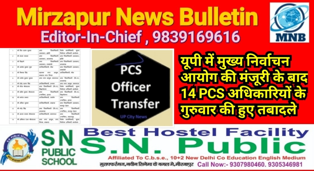 यूपी में मुख्य निर्वाचन आयोग की मंजूरी के बाद 14 PCS अधिकारियों के गुरुवार की हुए तबादले